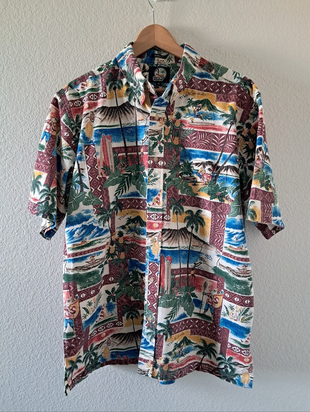 Reyn Spooner Button Down Shirt Men's Size XL Christmas Santa Surf Hawaiian